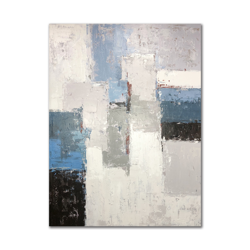 Cool Grey Geometric Abstract Acrylic Painting