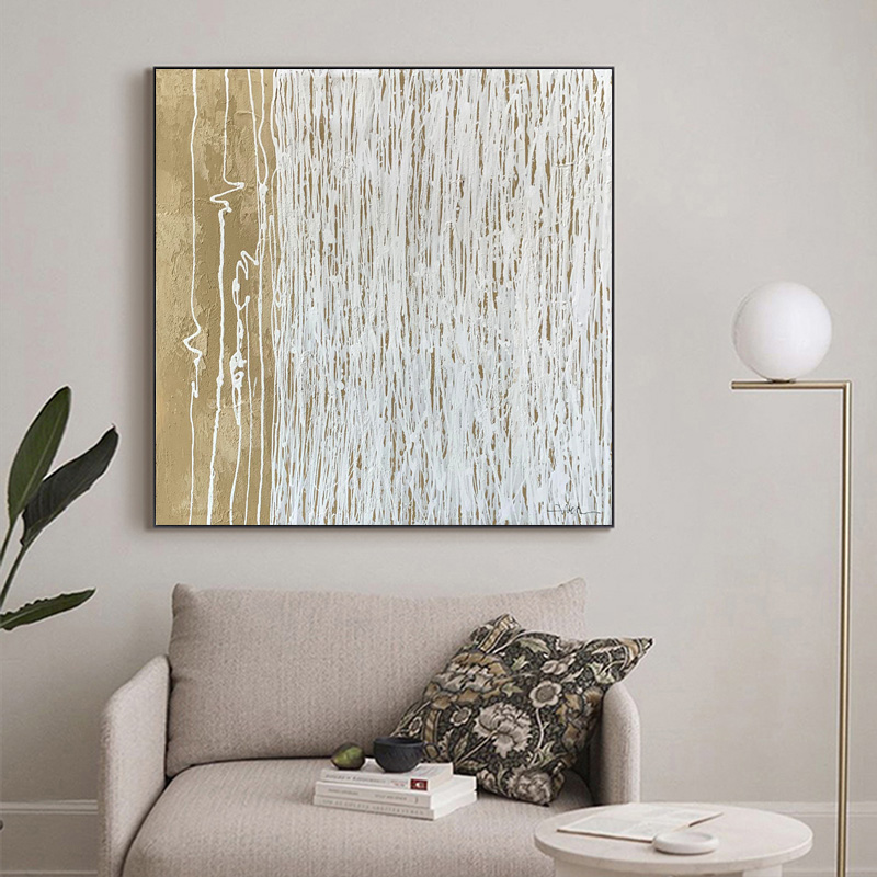 Square White Yellow And White Line Painting