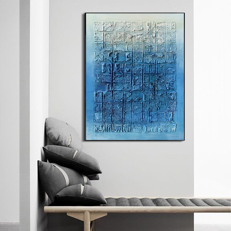 Thick Texture Blue Grid Painting