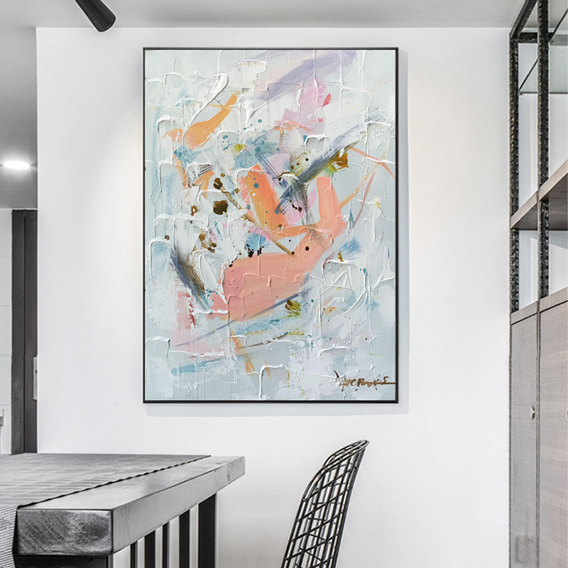 Abstract Wall Painting in Pink Tones