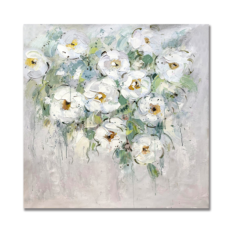 White Green Leaf Flower Painting