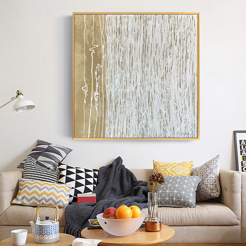 Square White Yellow And White Line Painting