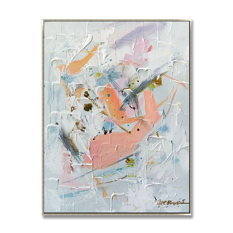 Abstract Wall Painting in Pink Tones