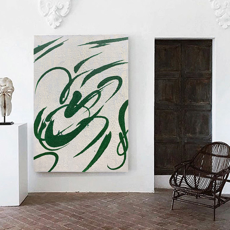 Green Lines And White Background Minimalist Art