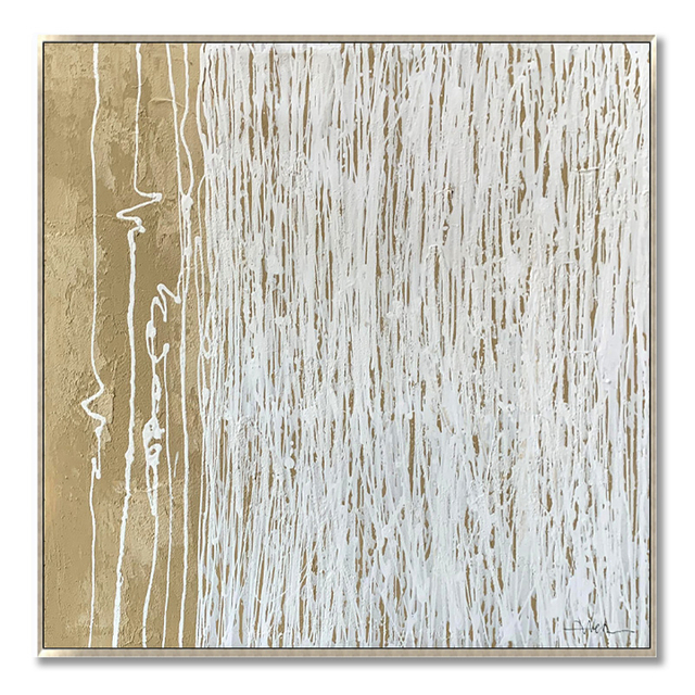 Abstract Painting with Square White and Yellow Lines