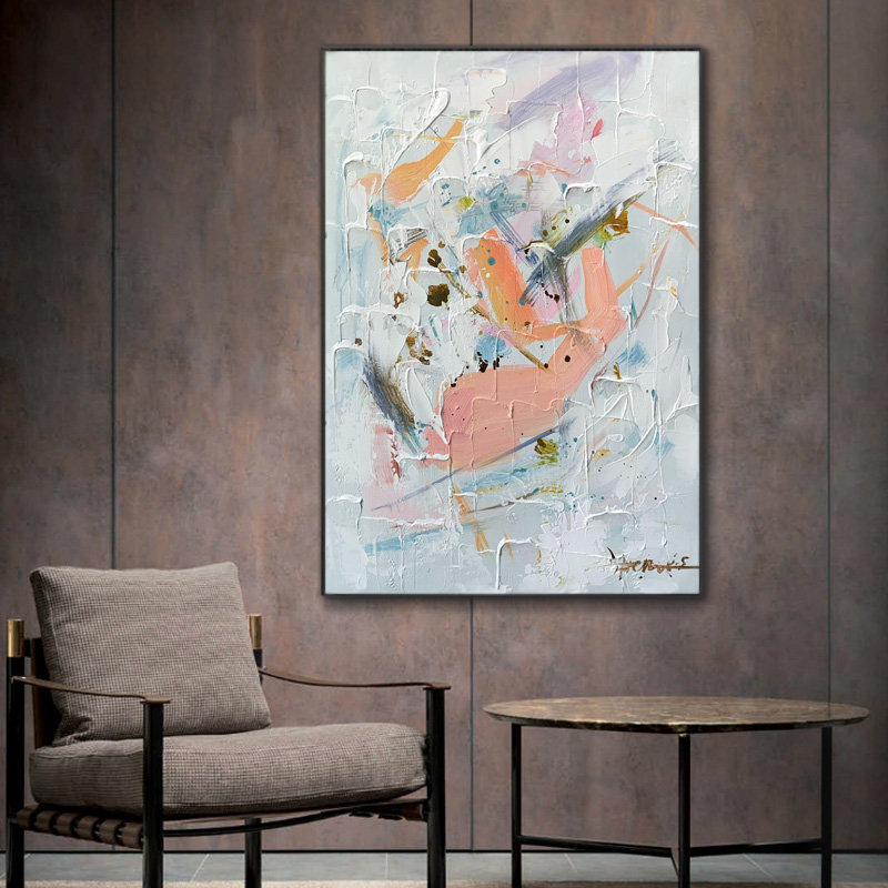 Abstract Wall Painting in Pink Tones
