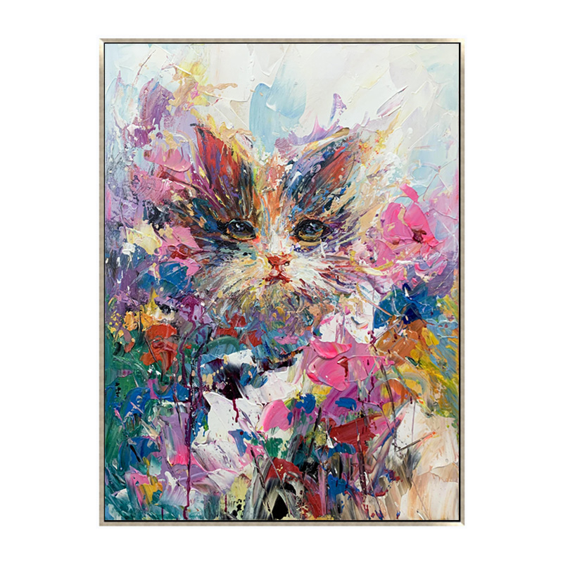 Funny Cat in Colorful Flowers
