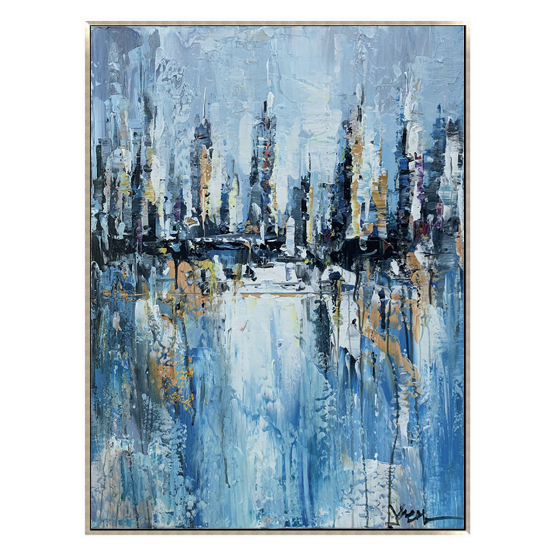 Blue City Landscape Reflection Art