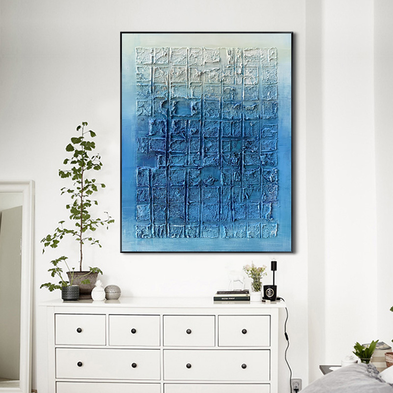 Thick Texture Blue Grid Painting