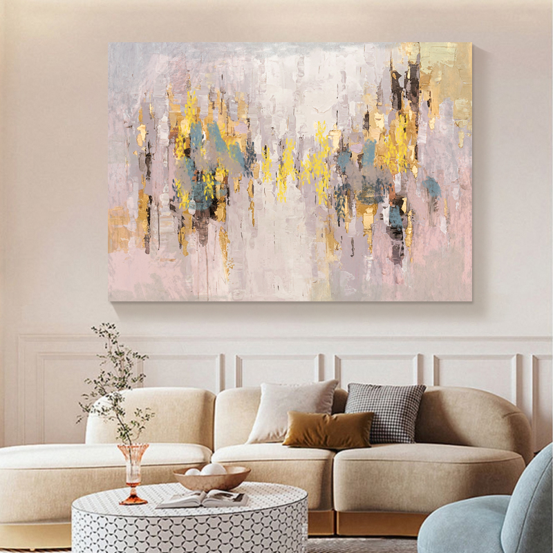 Pink Gold Leaf Wall Painting