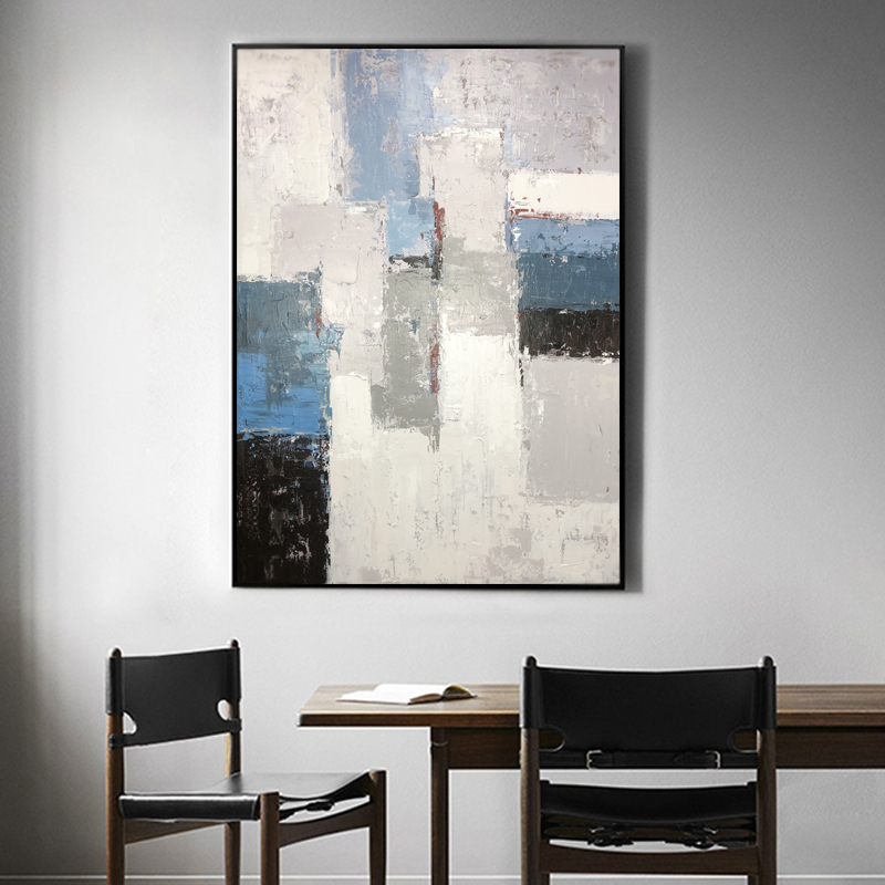 Cool Grey Geometric Abstract Acrylic Painting