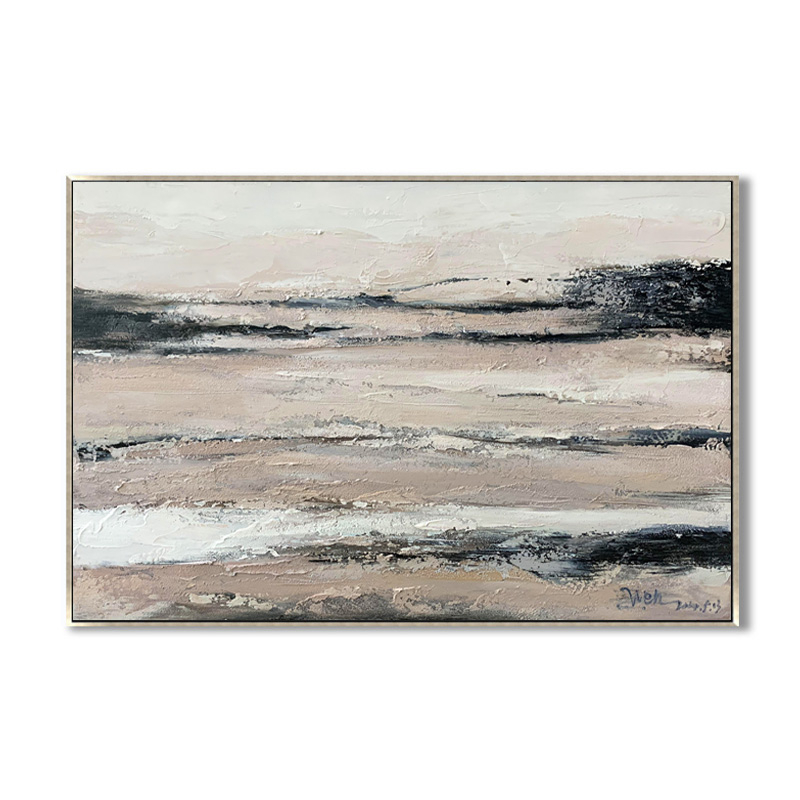 Horizontal Gray Pink Abstract Art