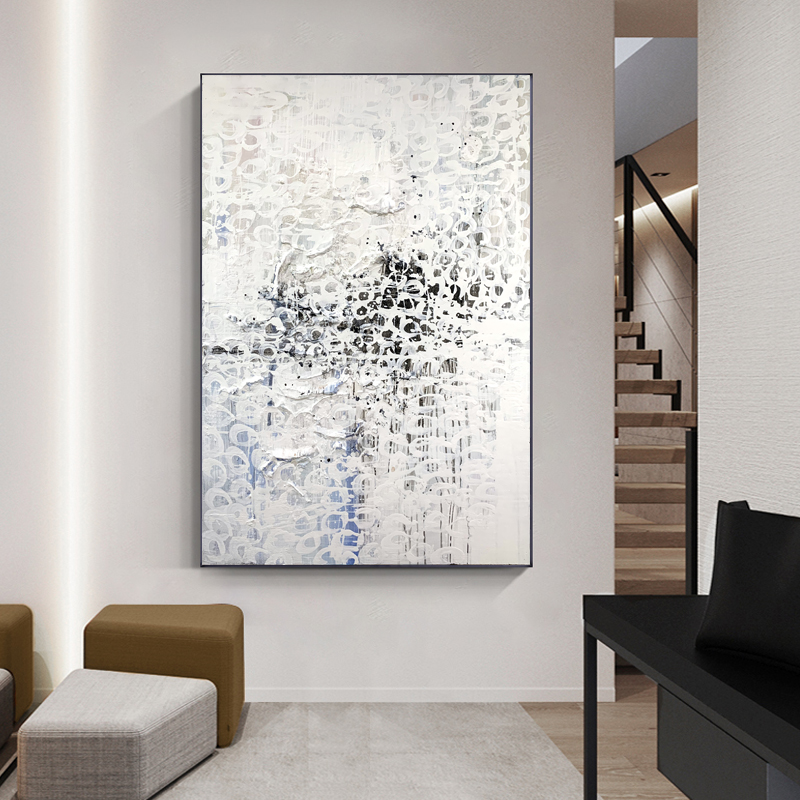 Black And White Thick Texture Abstract Art Painting