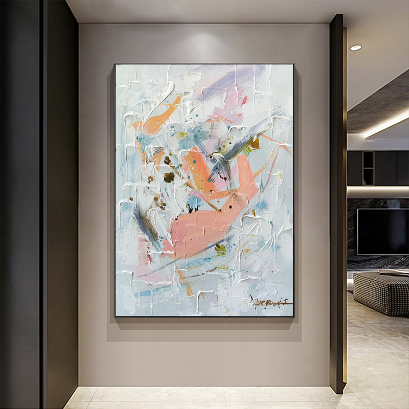 Abstract Wall Painting in Pink Tones