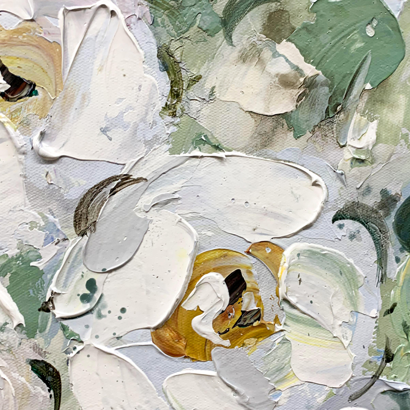 White Green Leaf Flower Painting