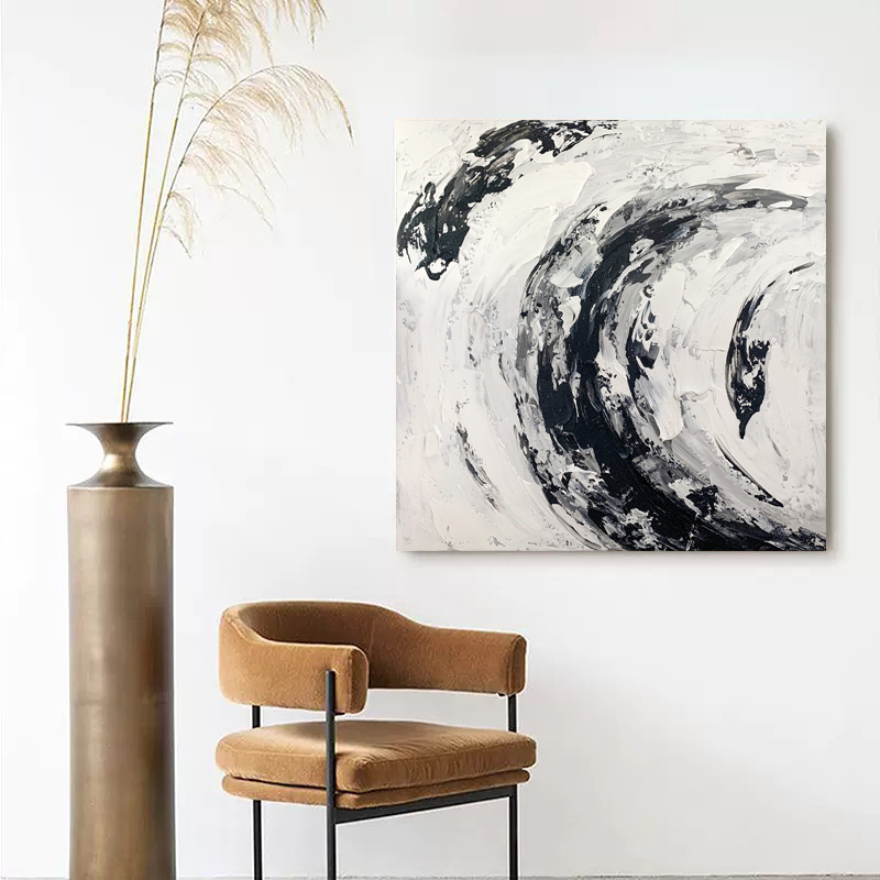Thick Oil Black And White Wall Painting