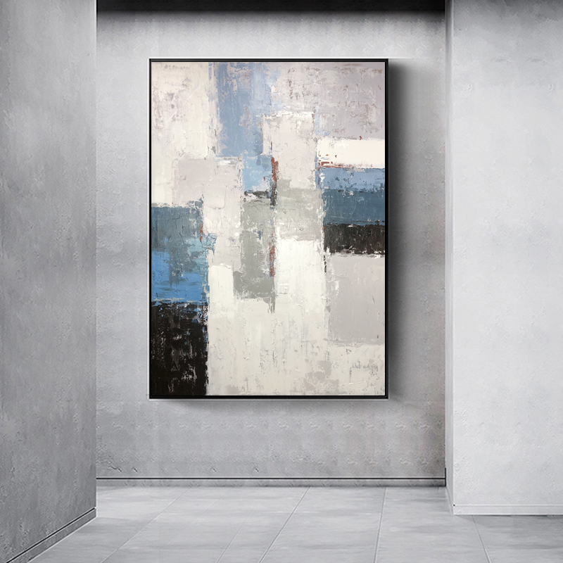 Cool Grey Geometric Abstract Acrylic Painting