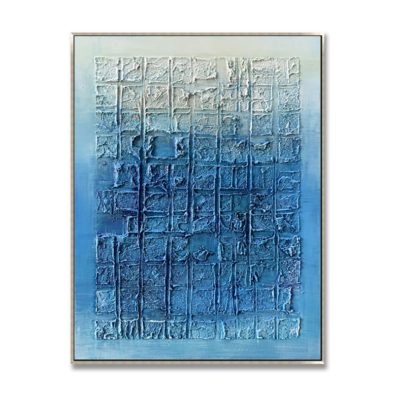 Thick Texture Blue Grid Painting