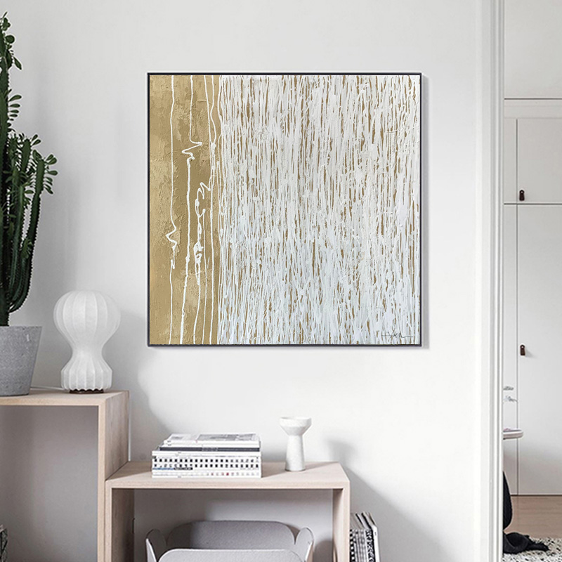 Square White Yellow And White Line Painting
