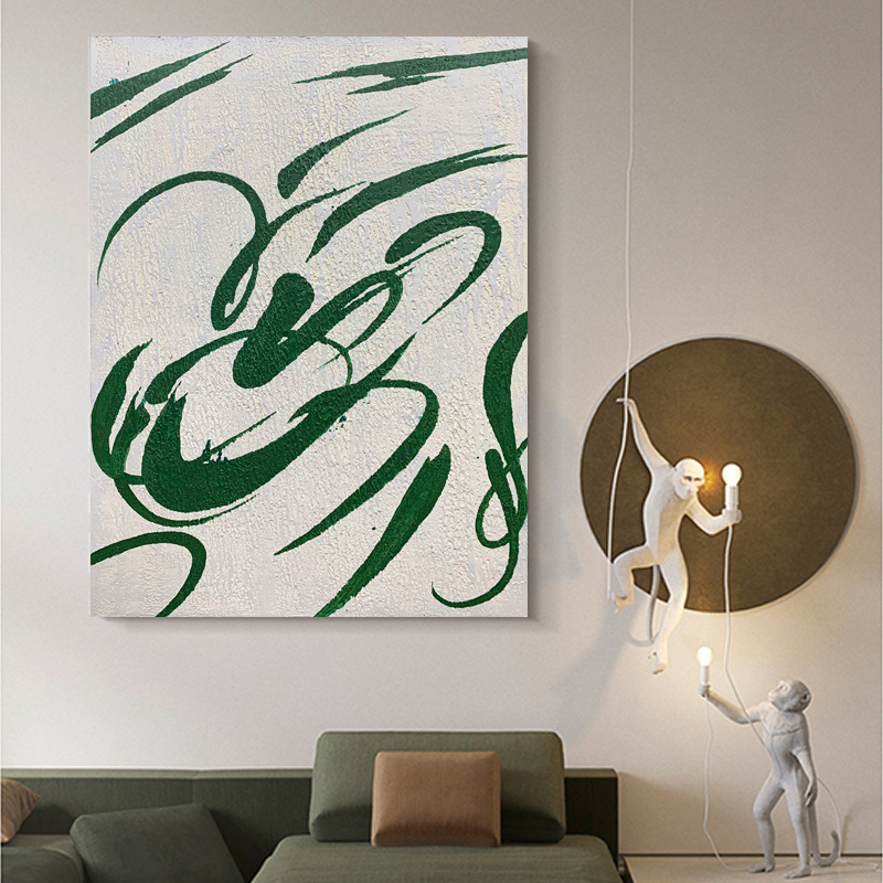 Green Lines And White Background Minimalist Art