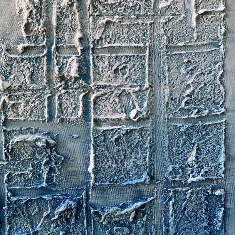 Thick Texture Blue Grid Painting