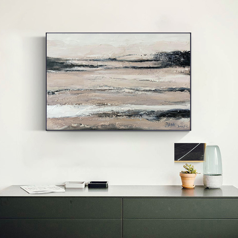 Horizontal Gray Pink Abstract Art
