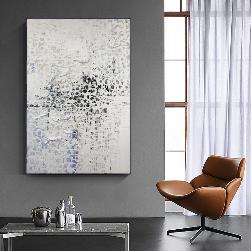 Black And White Thick Texture Abstract Art Painting