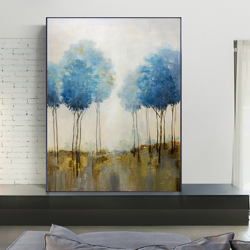 Blue Landscape Trees Abstract Art