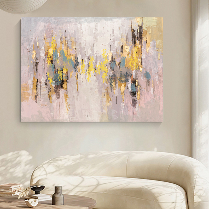 Pink Gold Leaf Wall Painting