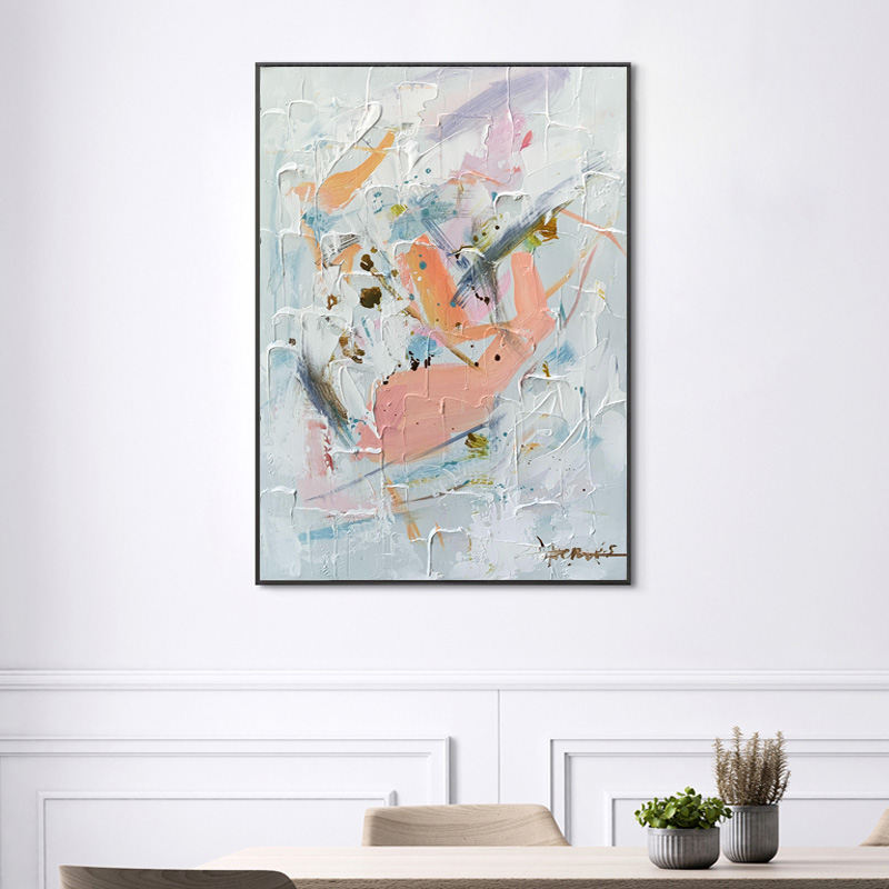Abstract Wall Painting in Pink Tones