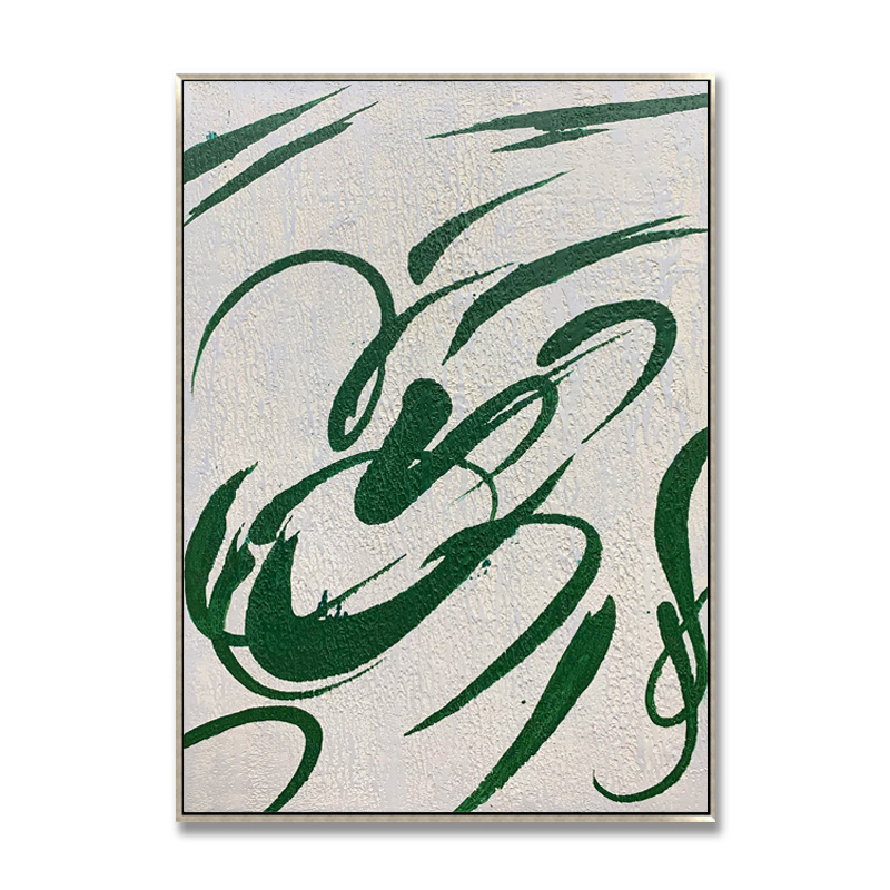 Green Lines And White Background Minimalist Art