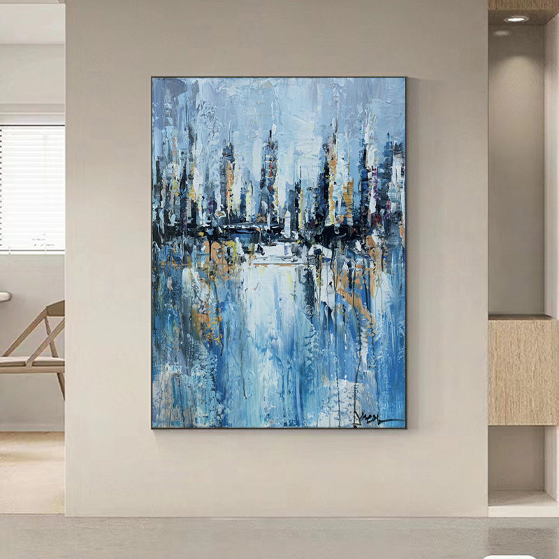 Blue City Landscape Reflection Art